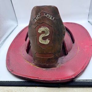 Vintage metal fire chiefs‎ hat decor red